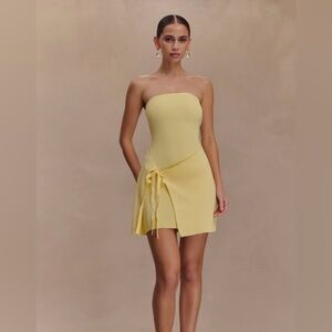 MESHKI Rian Strapless Knit Mini Dress in Lemon